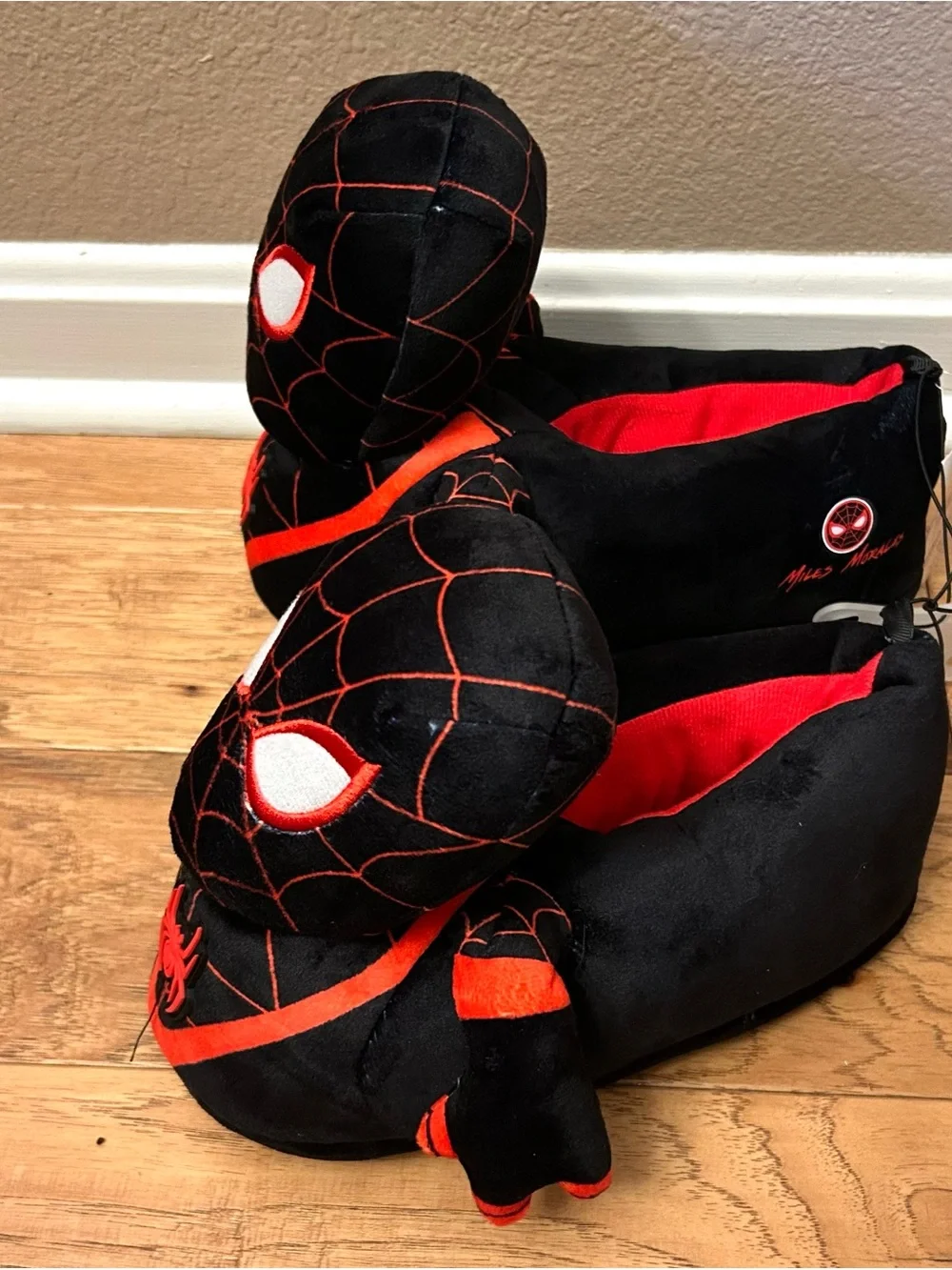 Kids' Marvel Spider-Man 3D Plush Slippers - Black Size 6 New